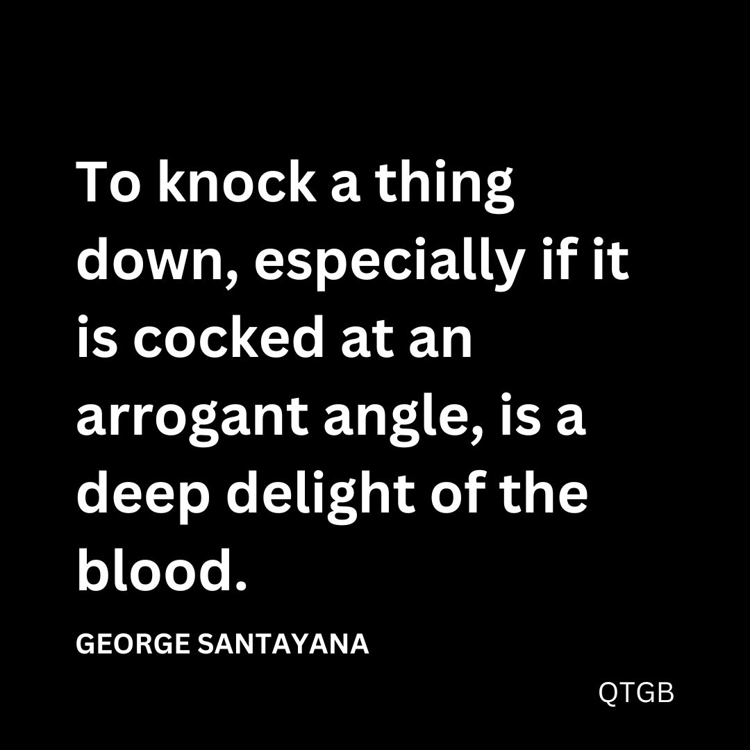 "To knock a thing down, especially if it is cocked at an arrogant angle, is a deep delight of the blood." - GEORGE SANTAYANA